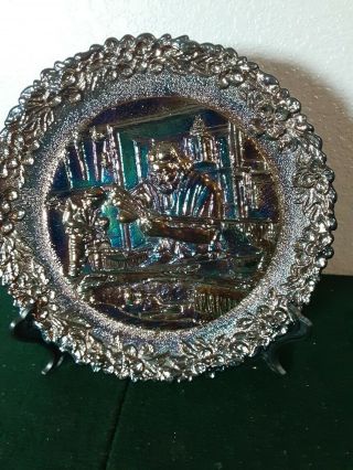 Vintage Fenton Blue Carnival Glass Collector Plate No.  7 Craftsman Series 1976