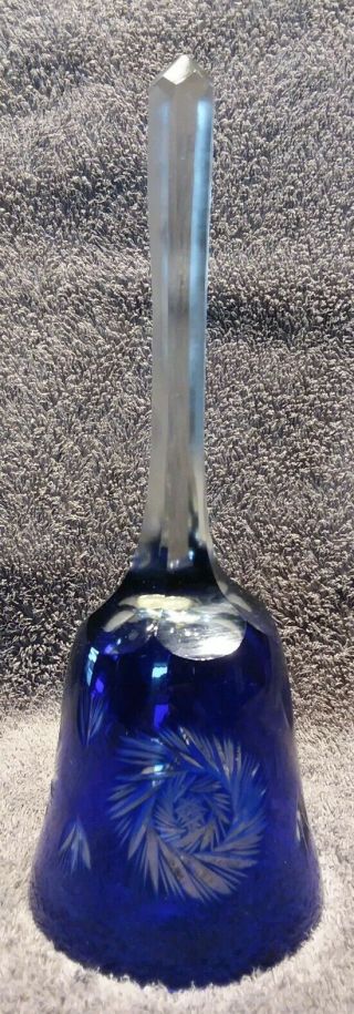 Vintage Bohemian Cobalt Blue Cut To Clear Crystal Glass Bell
