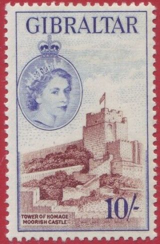 Qeii Gibraltar 1953 10 Shillings Reddish Brown & Ultramarine Mm - Sg 157 (10/ -)