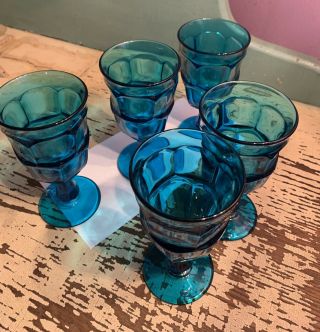 Colbalt Blue Water Wine Glass Goblet Set Of 5