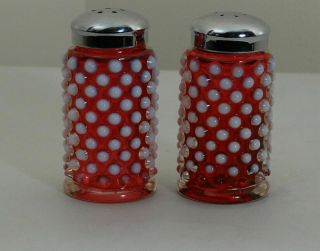 Fenton Cranberry Opalescent Salt & Pepper Shakers