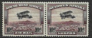 South West Africa 1931 Air Mail 10d.  Pair Sg87 Lightly Mounted/mint