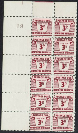 Northern Rhodesia 1963 Postage Due 3d Block Mnh