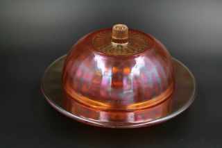 Vintage Carnival Glass Round Butter Dish Bottom & Lid Orange Marigold
