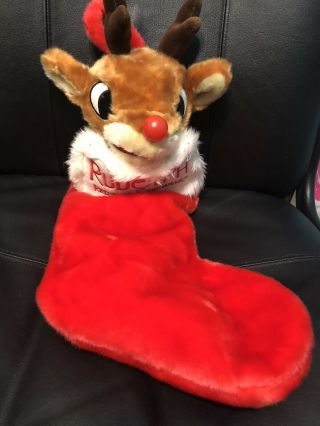 Plush Rudolph The Red Nosed Reindeer Stocking Gemmy Light Up Singing