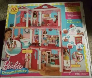 Mattel Barbie 3 Story Pink Furnished Doll Town House Dreamhouse Townhouse
