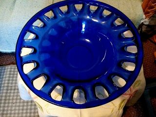 Vintage Large Cobalt Blue Pressed Art Glass Bowl Pierced Reticulated Rim 12 "