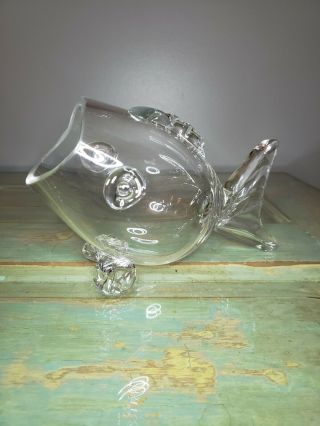 Mcm Clear Art Glass Fish Vase Bowl Terrarium Applied Eyes Fins Euc Heavy Vintage