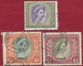 Rhodesia & Nyasaland 1954 5s,  10s & £1 Qeii Sg 13 - 5 