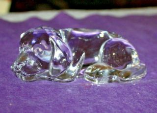 Antique Clear Crystal Glass Sleeping Dog Figurine