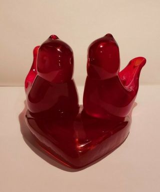 Vintage 1994 Signed W Ward Cardinal Of Love Heart Red Hand - Blown Glass 2 Birds