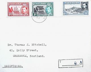 1953 Tristan Da Cunha St Helena Ascension Taxed Cover To Scotland