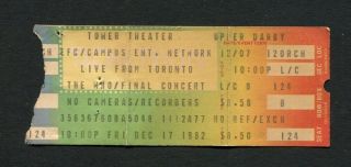 1982 The Who Final Concert Ticket Stub Upper Darby Tower Thea.  Live From Toronto