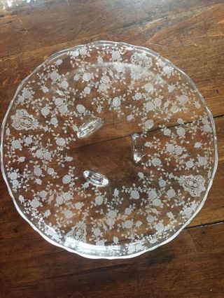 Rose Point Round Etched Glass Serving Dessert Platter Dish Plate Cambridge