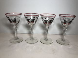 4 Vintage 1940s Libbey Pickwick Martini Cocktail Cordial Drink Glasses Barware