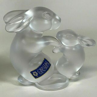 Vtg Cristal De Sevres France Frosted Glass Mama Rabbit & Baby Bunny Figurine