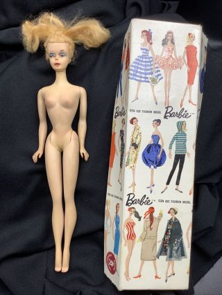 Vintage Barbie Ponytail Doll Blonde Tm Body Ghost Body Blue Liner No Green