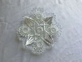 Vintage Lead Crystal Candy Etched Butter Dish Christmas Decor Star Holiday Plate