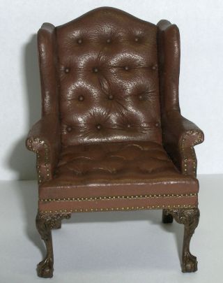 Dollhouse Miniature Igma Artisan Gail Steffey Tufted Leather Chair 1:12