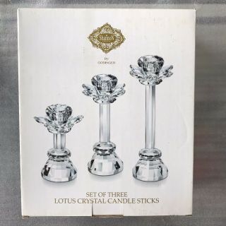 Shannon Crystal By Godinger Set Of Three Lotus Crystal Candle Sticks