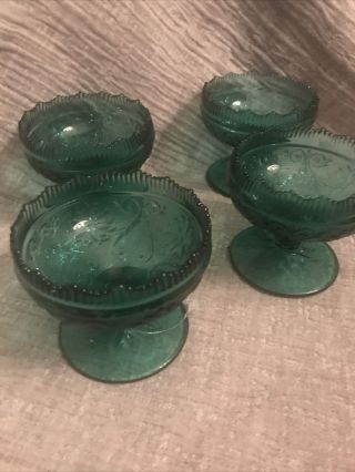 Set Of 4 Tiara Indiana Glass Spruce Green Sandwich Footed Dessert Cups Sherbet