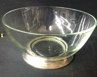 Clear Glass Salad Bowl With Silver Plated Base Classic Look