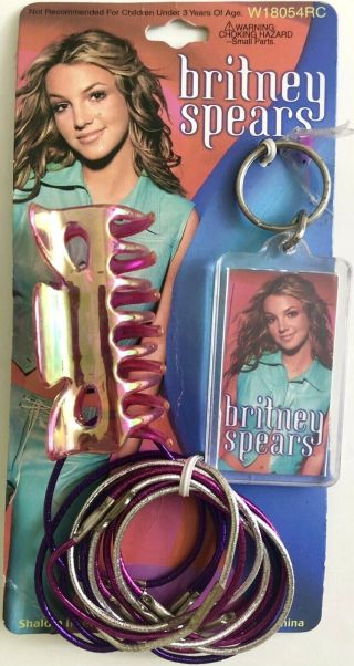 Vintage Britney Spears 2000 Carded Novelty Photo Keychain & Hair Accessories