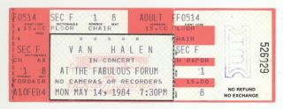 Rare Van Halen & The Velcros 5/14/84 Los Angeles Fabulous Forum Concert Ticket