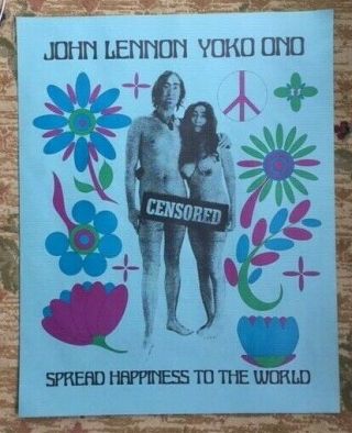 John Lennon Yoko Ono Headshop Poster 1970 Spread Happiness To The World Beatles