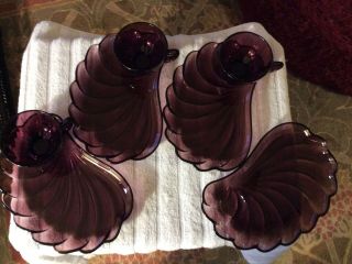4 Vintage Hazel Atlas Moroccan Amethyst Colonial Swirl Snack Trays W/ 3 Cups