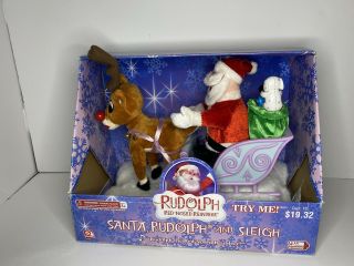 Gemmy RUDOLPH THE RED NOSED REINDEER SANTA AND SLEIGH FIGURE - PRETESTED 3