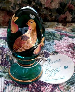 Fenton Egg Green Emerald Partridge Pear Tree Christmas Figurine Ltd Ed Gold