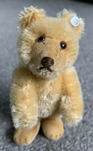 Vintage Miniature Steiff Mohair Teddy Baby Bear Beige Mohair 3.  5” Stands Too Nr