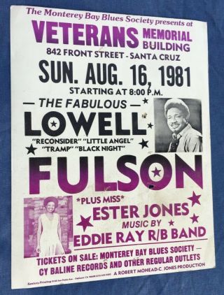 Orig 1981 Lowell Fulson Concert Poster Boxing Style Veterans Hall Santa Cruz Ca