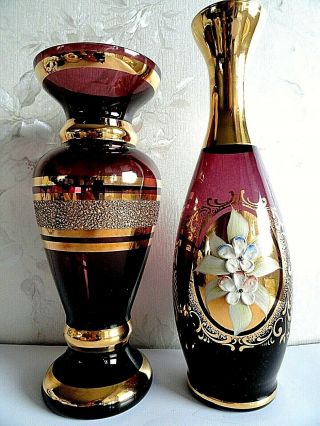 Two Vintage Bohemia Full Lead Crystal Vases Made In Czech Republic H - 23 Cm.