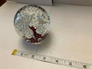 Joe St.  Clair Signed Art Glass Paperweight Bubble Red & White Flower Trumpets