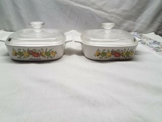 2 Corning Ware A - 1 - B 1 Qt Spice Of Life Casserole Dishes With Pyrex Glass Lids