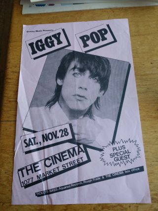 Iggy Pop Concert Flyer / Poster November 28,  1991 The Cinema San Francisco