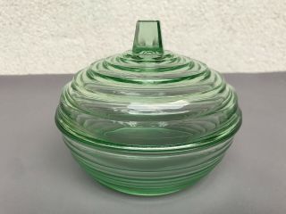 Vintage Graf Würfel Bowl With Cover Green Glass Uranium Content Black Light