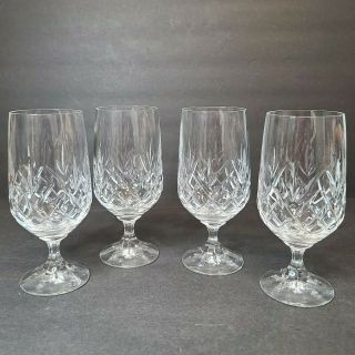 Set Of 4 Vintage Crystal Footed Water Goblet Glass Diamond Cut Design