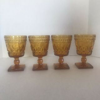 4 Vintage Colony Park Lane Amber Gold Glass Water Goblets Wine 5 1/4 " Mcm B
