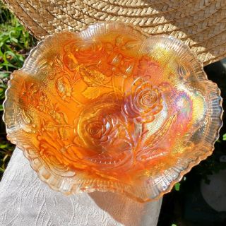 Vintage Imperial Open Rose Marigold Carnival Glass Bowl American Beauties 8 " Usa
