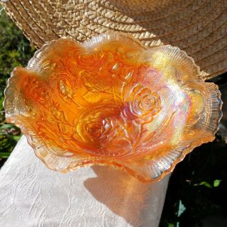 Vintage Imperial Open Rose Marigold Carnival Glass Bowl American Beauties 8 