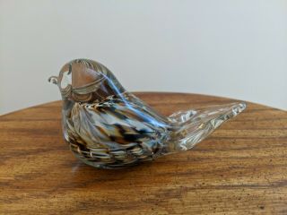 Vintage Joe St Clair Art Glass Bird Figurine Paperweight Brown & White Swirls