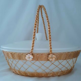Vintage Glasbake Casserole Dish With Gold Carrier 2 QT Oval With Lid All White 2