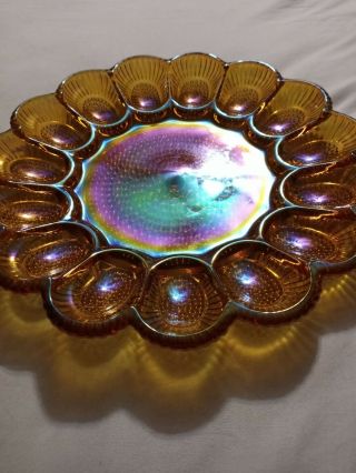 Vintage - Amber Indiana Hobnail Carnival Glass Deviled Egg Plate Iridescent