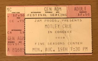 1985 Motley Crue Cedar Rapids Iowa Theatre Of Pain Tour Concert Ticket Stub Sixx