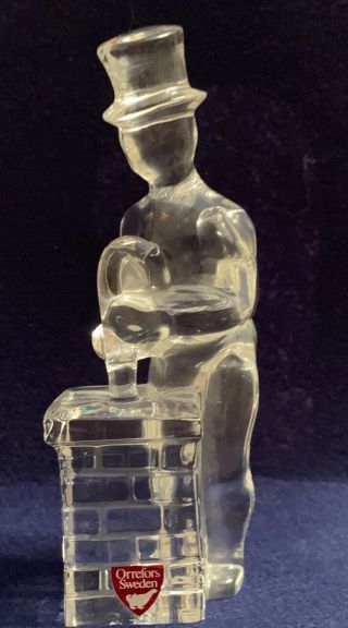 Orrefors Vintage Crystal Figurine,  Chimney Sweep,  5 1/2 " Tall With Sticker