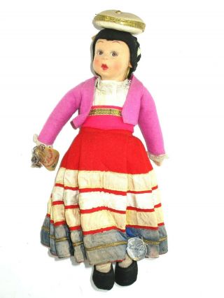 Rare Italian Lenci Felt Doll C1935 San Paolo Albanese Lucania Real Costume Tags