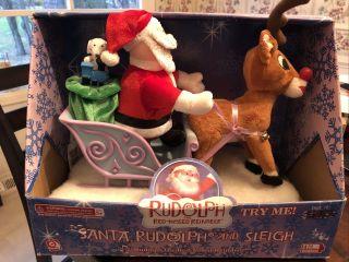 Gemmy Rudolph The Red Nosed Reindeer Santa And Sleigh Figure W Box
